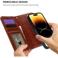 thumbnail image 3 of for iPhone 15 Pro Max Wallet Case Compatible with MagSafe Wireless Charging, RFID Blocking Magnetic Leather Case with Card Slots Holder Kickstand Detachable Wrist Strap 6.7 Inch (Brown), 3 of 16