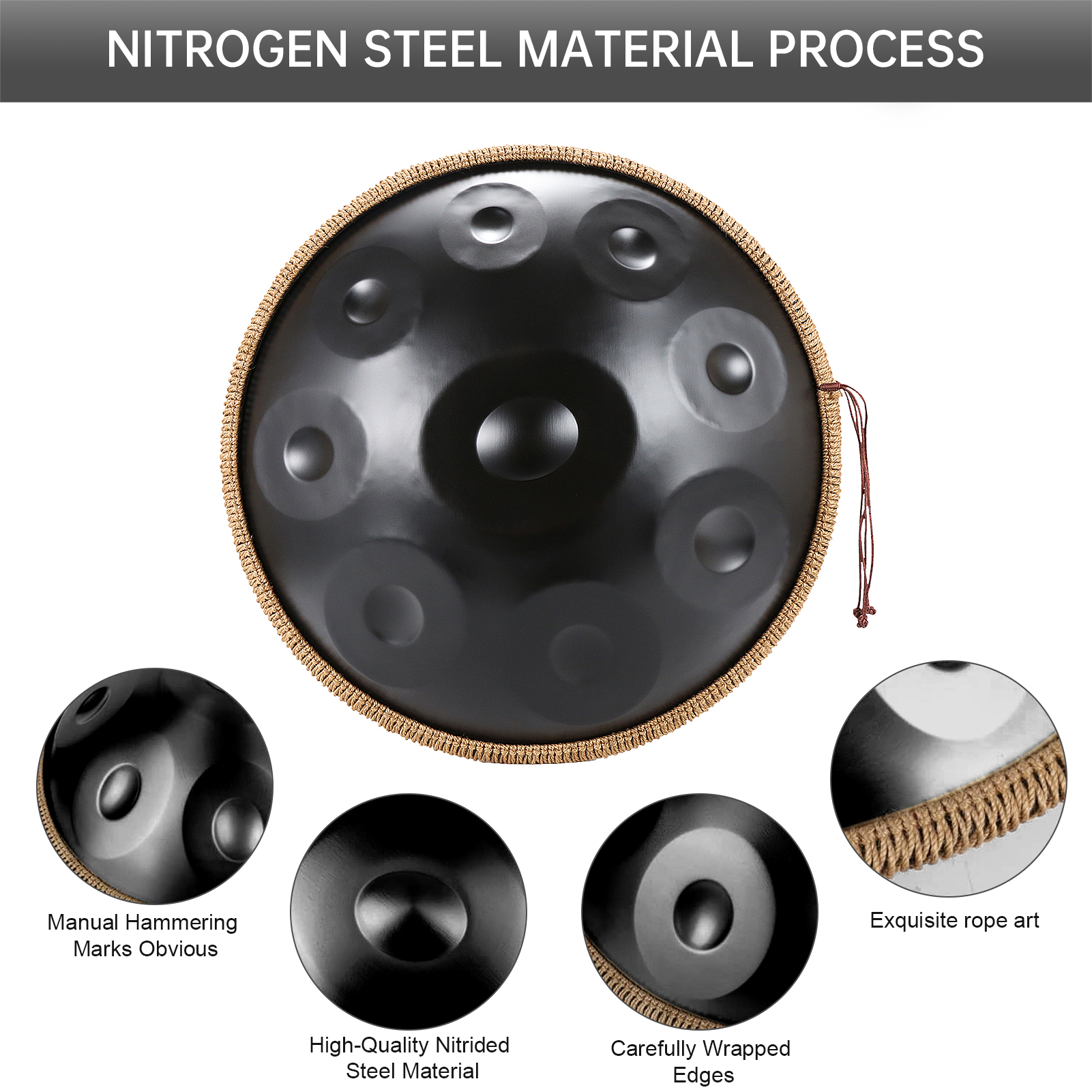 Flylapdo Handpan Drum, Handpan Drums for Adults, 18-Inch 9-Notes G Minor Kurd Handpan, Handpan Instrument with Soft Handpan Bag, 2 Handpan Mallets, Handpan Stand and Dust-Free Cloth (Black)