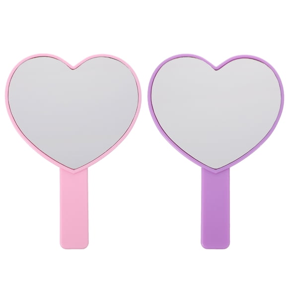2 espejos de maquillaje de mano en forma de corazón, hermosos espejos compactos portátiles.