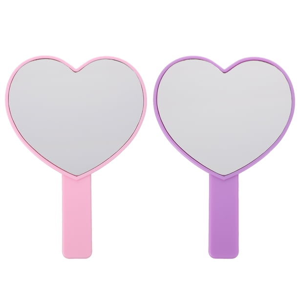 2 espejos de maquillaje de mano en forma de corazón, hermosos espejos compactos portátiles.
