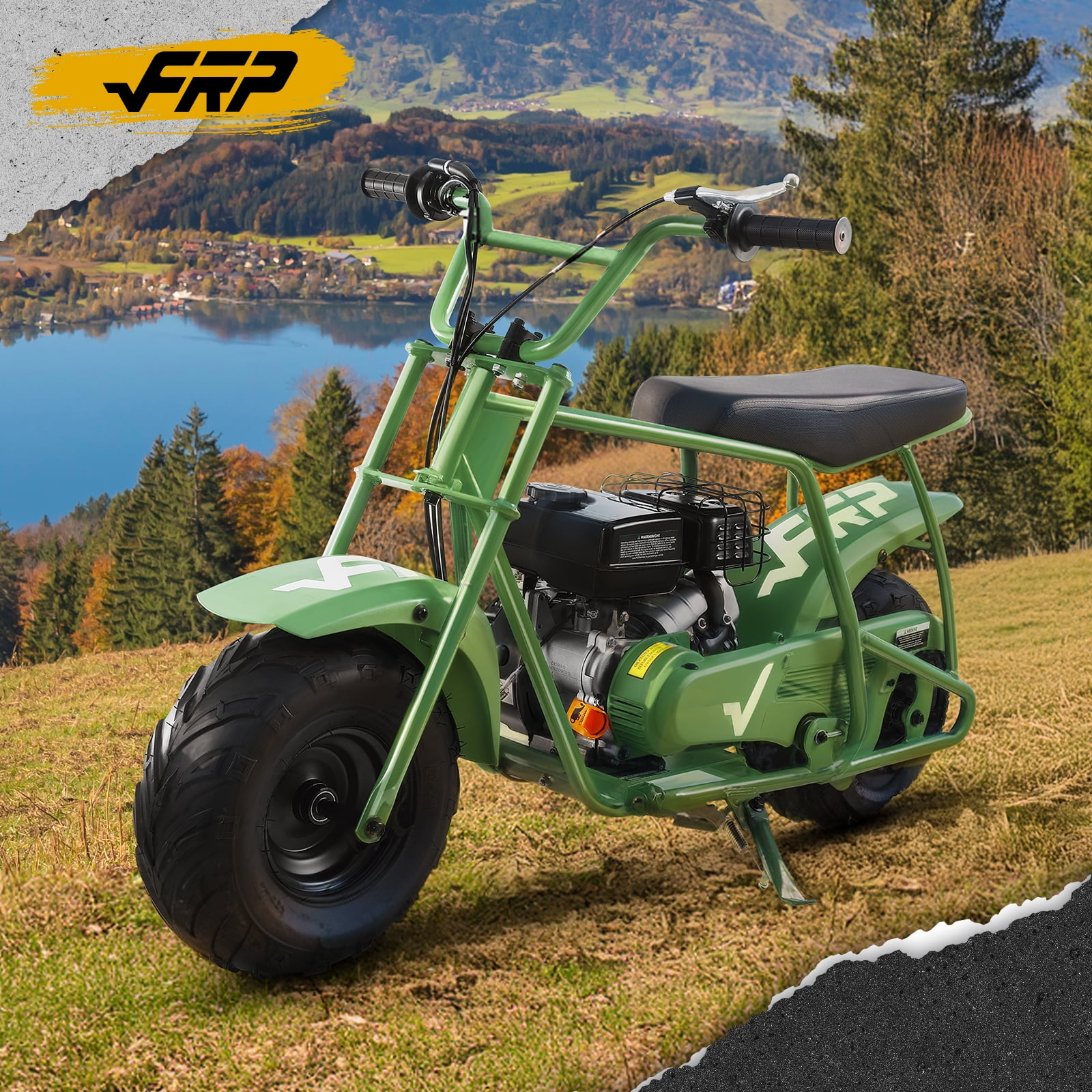 FRP GMB100 Mini Dirt Bike 99cc 4-Stroke, Gas Off-Road Mini Bike for Ages 13+, Pull Start, Rear Disc Brake, All-Terrain Tires, Supports up to 220 lbs - Black