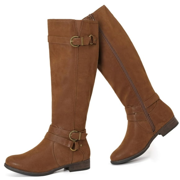 Botas hasta la rodilla Ruiee para mujer, elegantes, punta redonda, color canela, poliuretano, 6.5