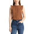 thumbnail image 1 of INSPIRE CHIC Mother's Day Women's Sleeveless Blouse Ruffled Pleated Wear-to-Work Chic Blouse XL Brown, 1 of 7