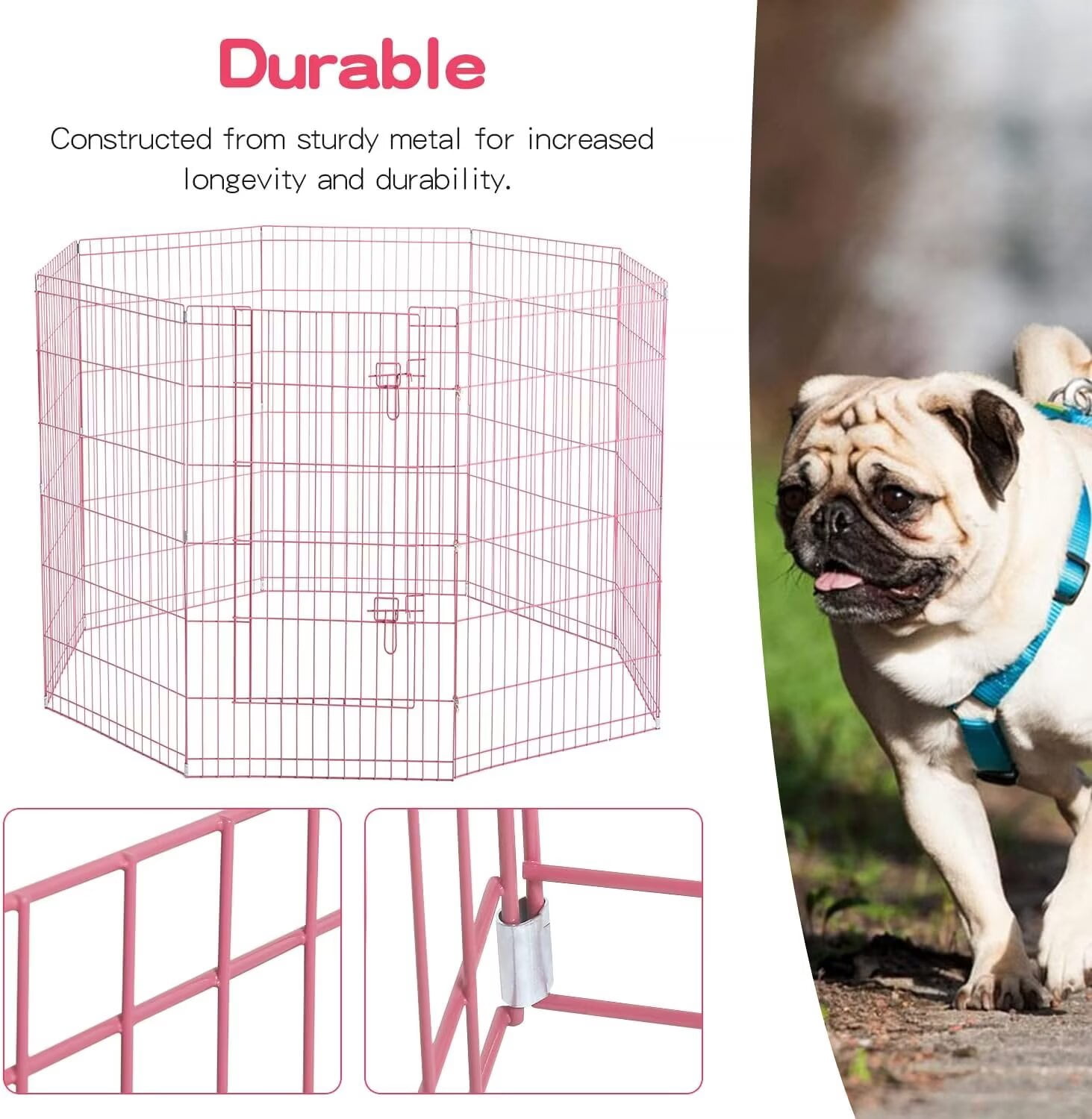 YRLLENSDAN 8 Panels 42”H Metal Dog Playpen, Portable Dog Fence for Yard and RV Camping, Foldable Pet Playpen for Indoor and Outdoor, Pink