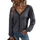 thumbnail image 1 of Cárdigan de mujer con escote en V, paneles de cuadros medios, hombros caídos y diseño de botonadura sencilla, gris oscuro M, ropa informal para el hogar y el aire libre, 1 of 6