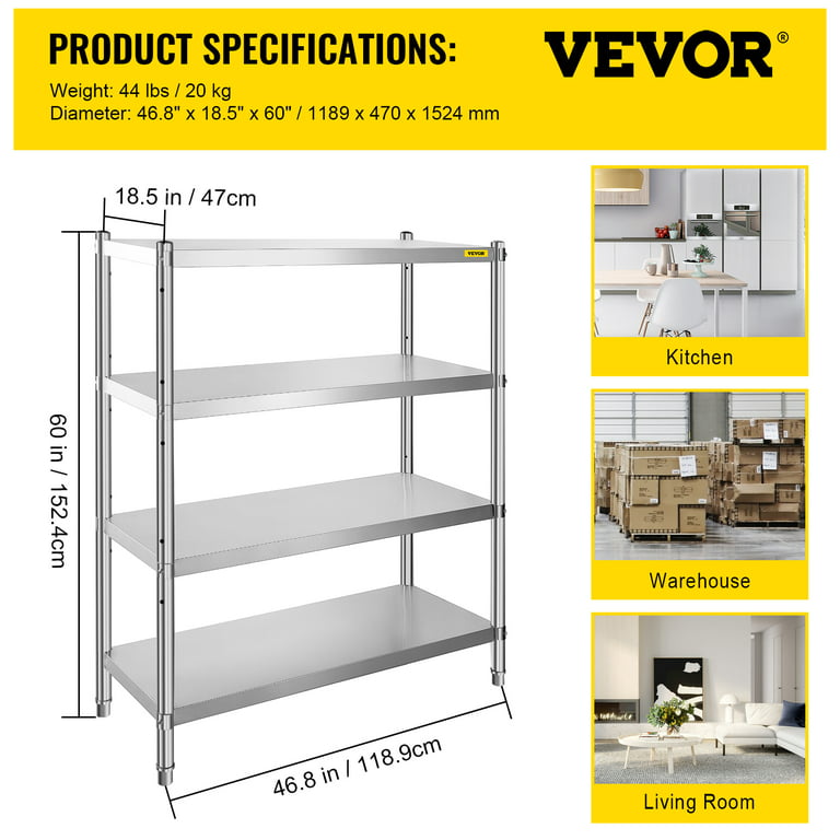 VEVORbrand 4-Tier Shelf Stainless Steel Shelving 330LB Capacity