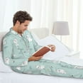 thumbnail image 4 of Mens Pajamas Set, Cute Glasses Rabbit Flower Button Down Long Sleeve Loungewear Sleepwear Pjs sets for Men, 4 of 5