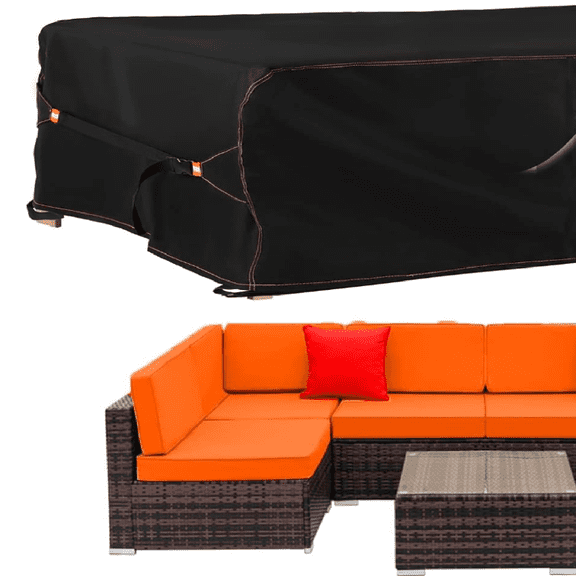Patio Furniture Set Cover, Outdoor Sectional Sofa Couch Set Covers Waterproof, Garden Dining Table Chair Set Cover Outside Rectangular Heavy Duty Weatherproof 120" L x 90" W x 35" H Black