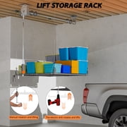 YOHKOH 4x4 FT Overhead Garage Storage Rack – Heavy-Duty Ceiling Lift System with Hand Crank & Secure Lock, Adjustable Storage for Workshop & Basement