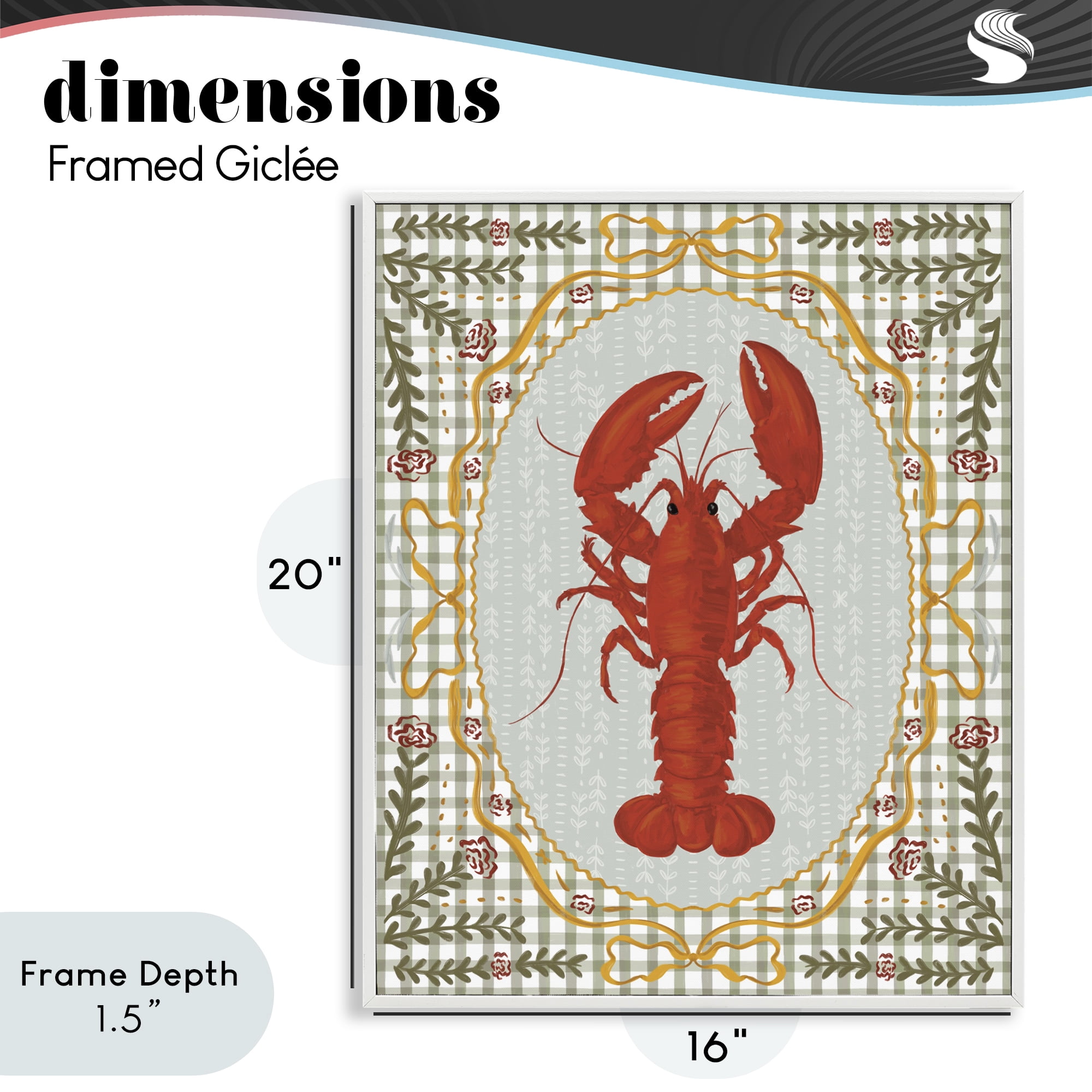 Stupell Industries Lobster with Gingham Kitchen Charm White Framed Giclee Art, design by Vero Illustrates
