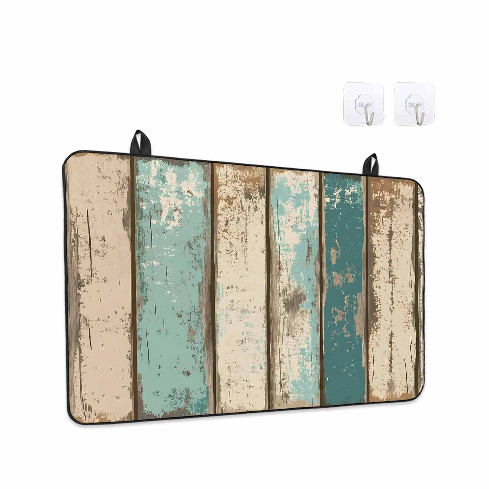 Farmhouse Teal Brown Stove Top Cover for Electric Stove, Heat-proof & Non Slip Glass Top Stove Cover Protector, Vintage Retro Ombre Wooden Kitchen Flat Cooktop Rubber Mat 24x21 Inches
