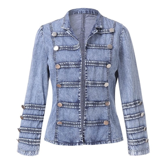 Vedolay Women's Denim Jackets Women's Oversized Lapel Button Up Long Sleeve Classic Jean Jacket,Blue XXL