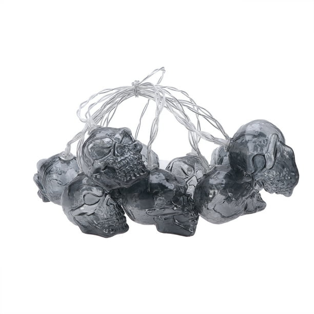 Guirnalda de luces LED de Halloween de 1,5 m con 10 luces LED a pilas, con forma de calavera, para decoración de fiestas, patios y jardines (pilas no incluidas).