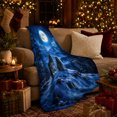 thumbnail image 3 of Two Wolves beneath Full Moon in Blue Forest, Dramatic Rustic Style for Wildlife Lovers, Mountain Pack Scene and Christmas Gift, Warm Flannel Blanket for Cabin and Lodge, Home Decor, 3 of 9