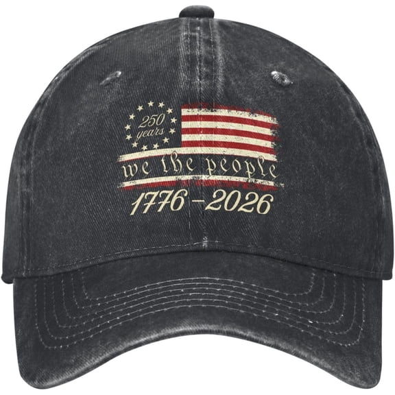 1776 2026 Hats 250th Anniversary Hats USA The July Patriot Hat Denim Cap Black
