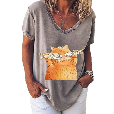

Women Casual Print Creawneck Loose Short Sleeve T-shirt Top Blouse Pullover