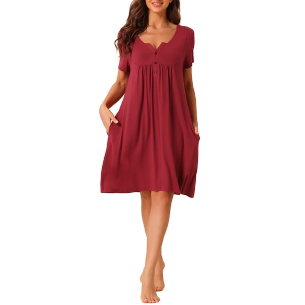 INSPIRAR CHIC Pijamas de Mujer Primavera Verano con Mangas Cortas y Bolsillos S Color Rojo Vino