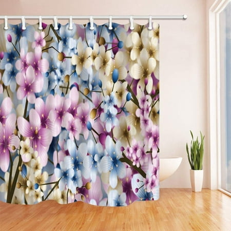 ARTJIA Vector Floral Colorful Flowers for Wallpaper Polyester Fabric Bath Curtain, Bathroom Shower Curtain 66x72 (Bathroom Wallpapers 10 Of The Best)