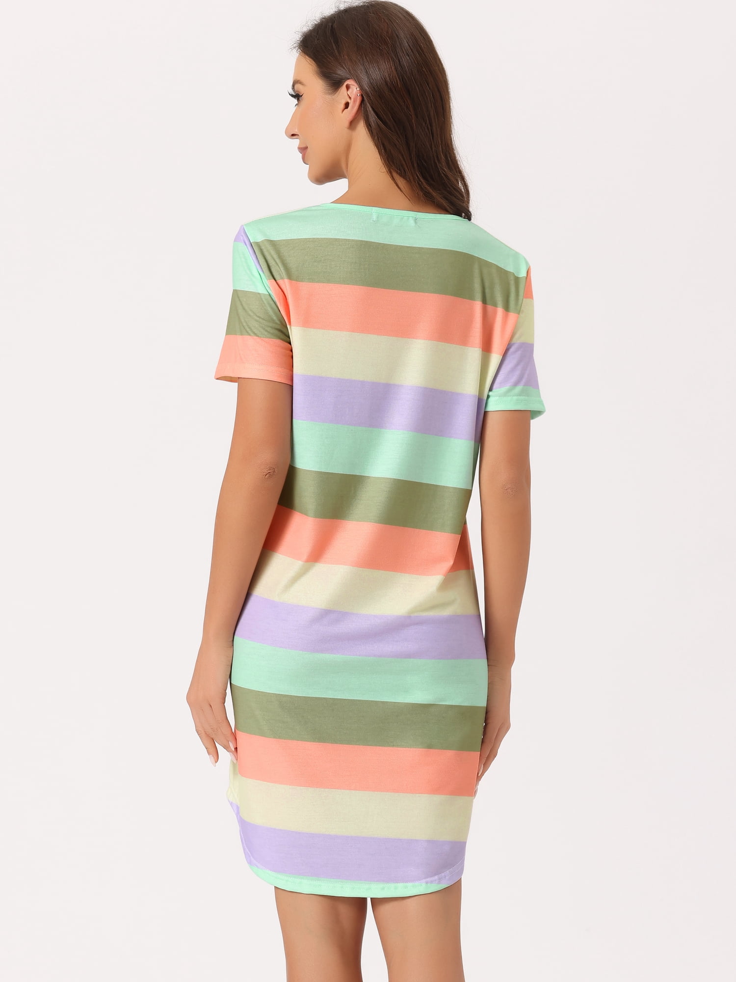 DARING DIVA Women's Colorful Striped Short Sleeve Nightgown 2XL Deep Color