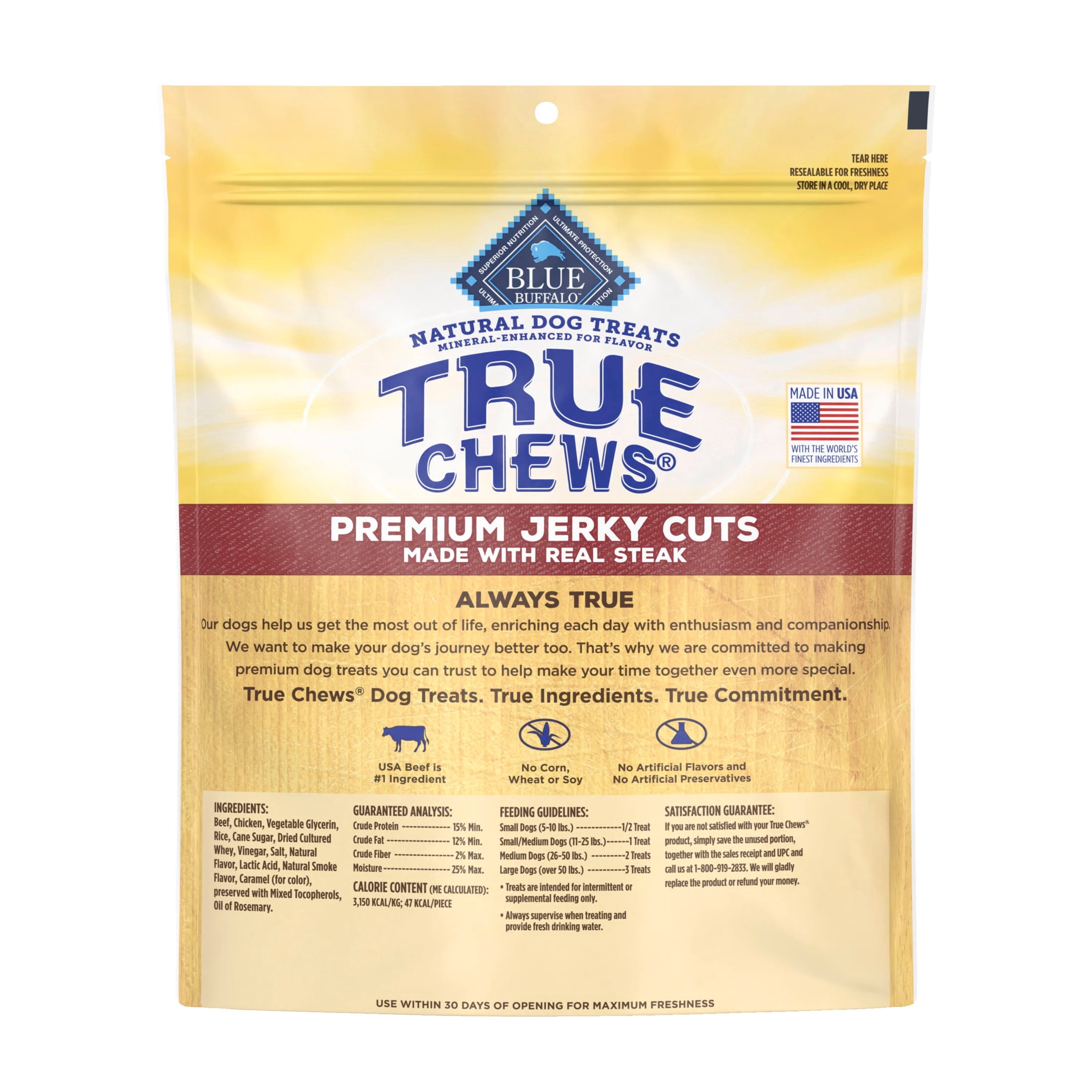 Blue Buffalo True Chews Premium Jerky Cuts Dog Treats, Beef, 30oz Bag