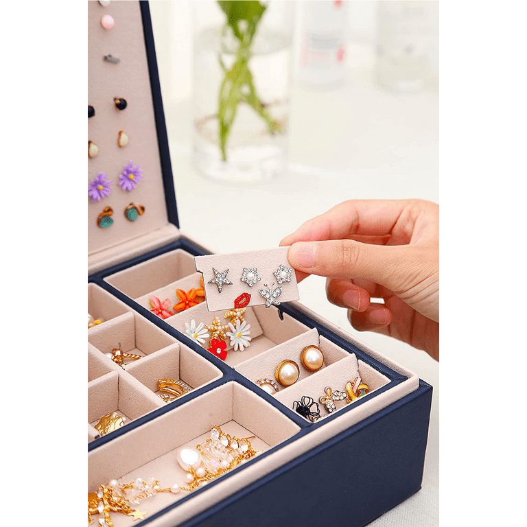 Yapicoco Necklace Earring Jewelry Organizer Box for Girls Navy blue Jewelry  Storage Box Earring Organizer, Pu Leather Travel Jewelry Case Gifts for her  