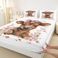 thumbnail image 4 of jejeloiu Highland Cow Floral Bow Queen Sheet Sets Kids,Farm Print Bed Set,4-Piece, 4 of 6
