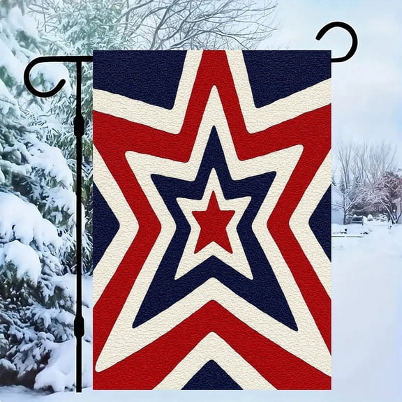 RKSupls Patriotic Linen Double Sided Garden Flag, Independence Day Themed Yard Decor, Concentric Stars Canvas Abstract Outdoor Banner for Holiday Lawn