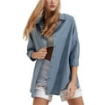 thumbnail image 2 of hirigin Women Shirt Long Sleeve Turn-Down Collar Button-Down Solid Blouse Tops for Casual Daily (Dark Green, L), 2 of 7