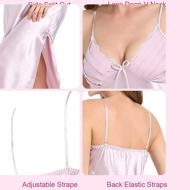 Curv Sexy Chemise Plus Size Silk Nightgowns for Women Long Satin Slip  Sleepwear Nightgown for Womens Sleeveless Deep V Neck Spaghetti Strap
