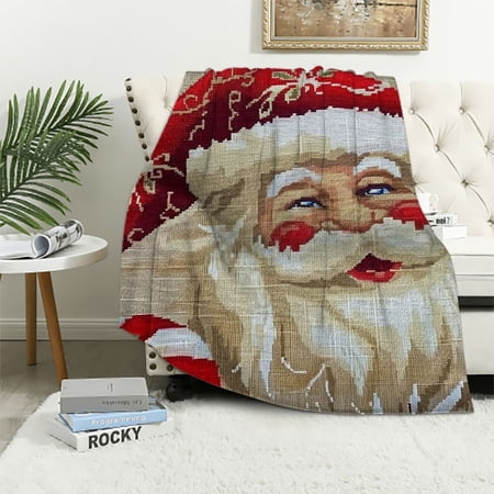 BCIIG Santa Claus Candy Cane Cross Stitch Warm Lightweight Blanket Soft Fleece Blankets Throw Blanket for Living Rooms Sofa Decor All Seasons Exquisite Gifts 40x50in
