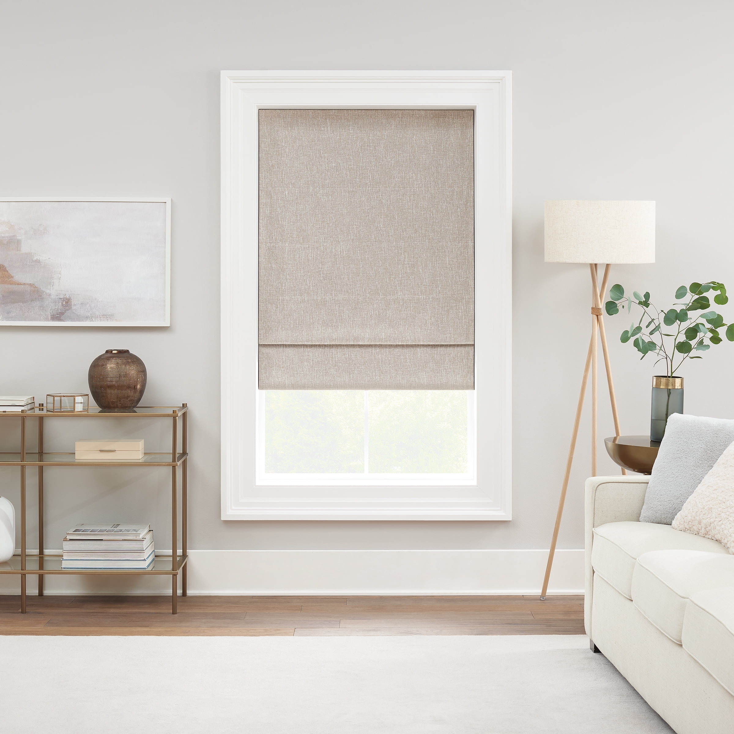 Eclipse Drew Textured Solid, 100% Total Blackout, Cordless Roman Shade, Linen, 36 x 64