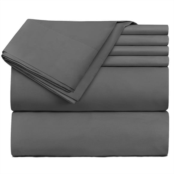 Hearth & Harbor Ensemble de Draps de Lit à Poches Extra Profondes s'Adapte aux Matelas jusqu'à 21 Pouces de Profondeur, Respirant, Super Doux, Ensemble Supplémentaire de Taies d'Oreiller Inclus. Grand, Gris