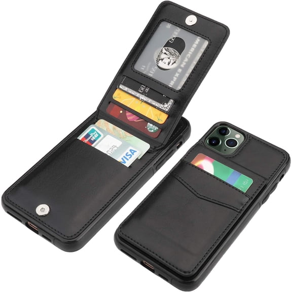 REQO iPhone 11 Pro Max Case Wallet with Credit Card Holder, Premium Leather Magnetic Clasp Kickstand Heavy Duty Protective Cover for 11 Pro Max 6.5 Inch(Black)