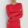 thumbnail image 6 of Jinhomg Long Sleeve Knit Outfits for Women Thumbhole Crew Neck Crop Tops with Tummy Control Leggings Fitted 2 Pieces Sets Spring Saving Today Red M, 6 of 9