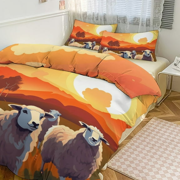 Cute Little Lamb Bedding Set with Zipper Closure for Girls & Boys