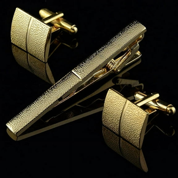 CreativeArrowy Gold Nickel Plated Minimalist Tie Clip Cufflinks Set 3pcs Set