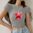 thumbnail image 4 of Blczomt Tops for Women Trendy Summer Lightweight Short Sleeve Crop Basic Tees Star Print Crew Neck Gray T Shirts for Women, 4 of 5