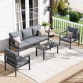 thumbnail image 5 of MRUAKA 4-Piece Outdoor Patio Conversation Set, Metal Frame Furniture Sofa with Armchairs & Coffee Table, Weather-Resistant Cushions for Balcony, Deck, Poolside Gray, 5 of 8