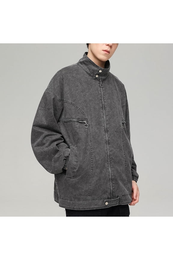 Jackets for Men American Retro Solid Color Zipper Pocket Fashionable Casual Men Jacket Fall And Winter Loose Long Sleeved Hooded Denim Jacket Casual Jackets for Men Black M