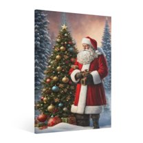 Vintage Christmas Santa Claus, Christmas tree Wall Art Paint Framed - Retro Xmas Festive Winter Holiday Christmas Wall Decor Canvas Print for Living Room Kitchen Bathroom Home Bedroom Decor