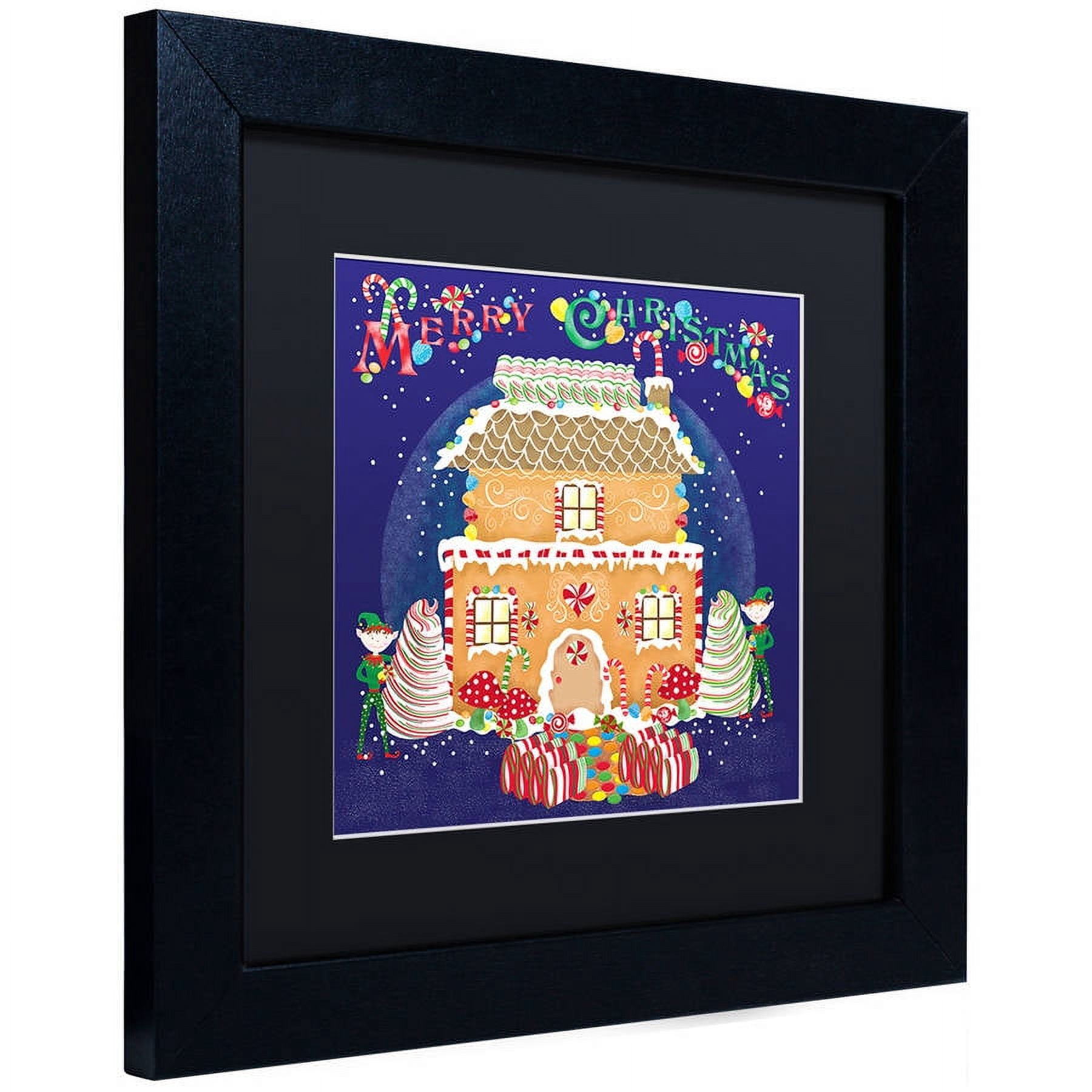 Trademark Fine Art "Xmas Gingerbread House" Canvas Art by Lisa Powell Braun, Black Matte, Black Frame