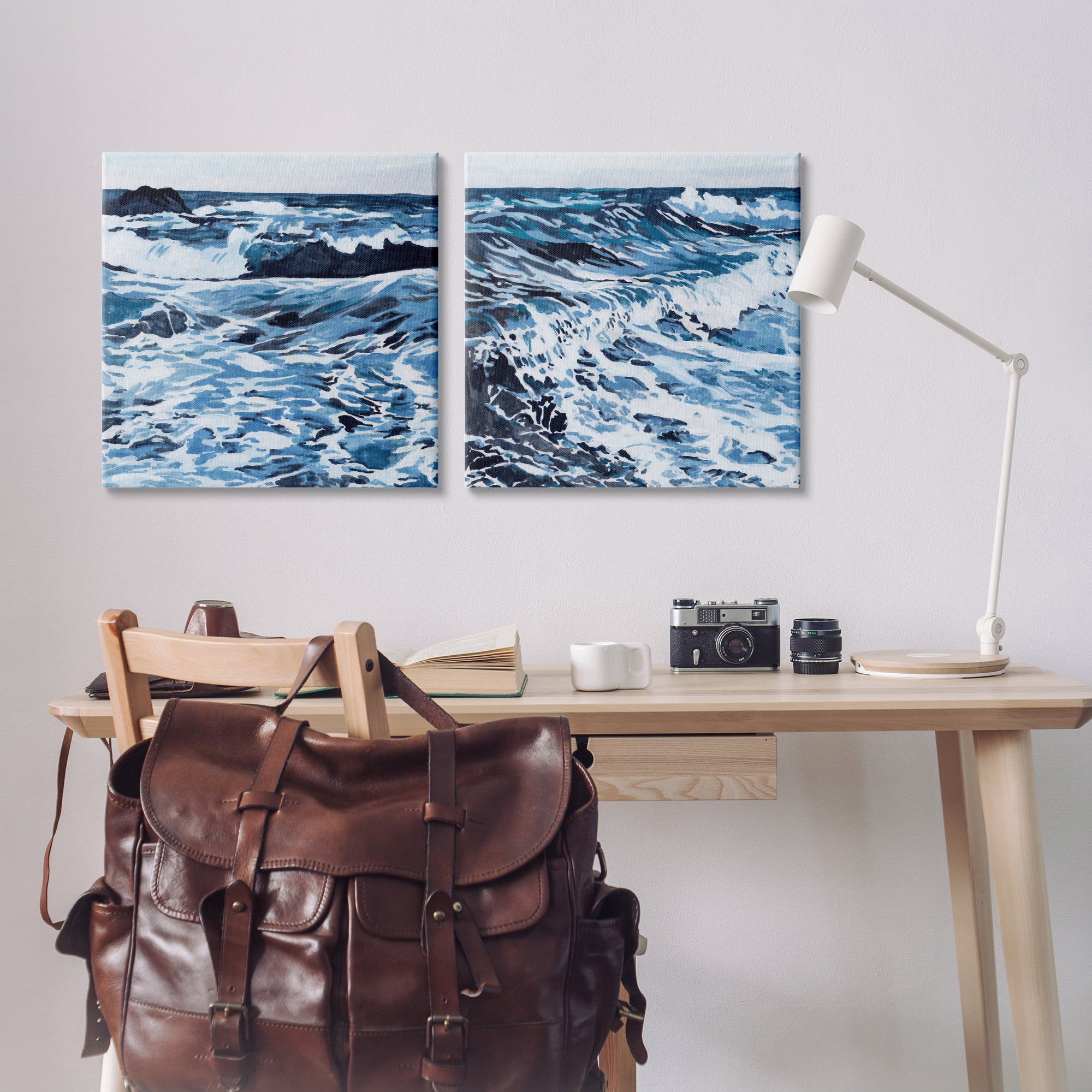 Stupell Industries Breaking Ocean Waves Nautical & Beach Painting Wrapped Canvas Art Print Wall Art, 24 x 24, Set of 2