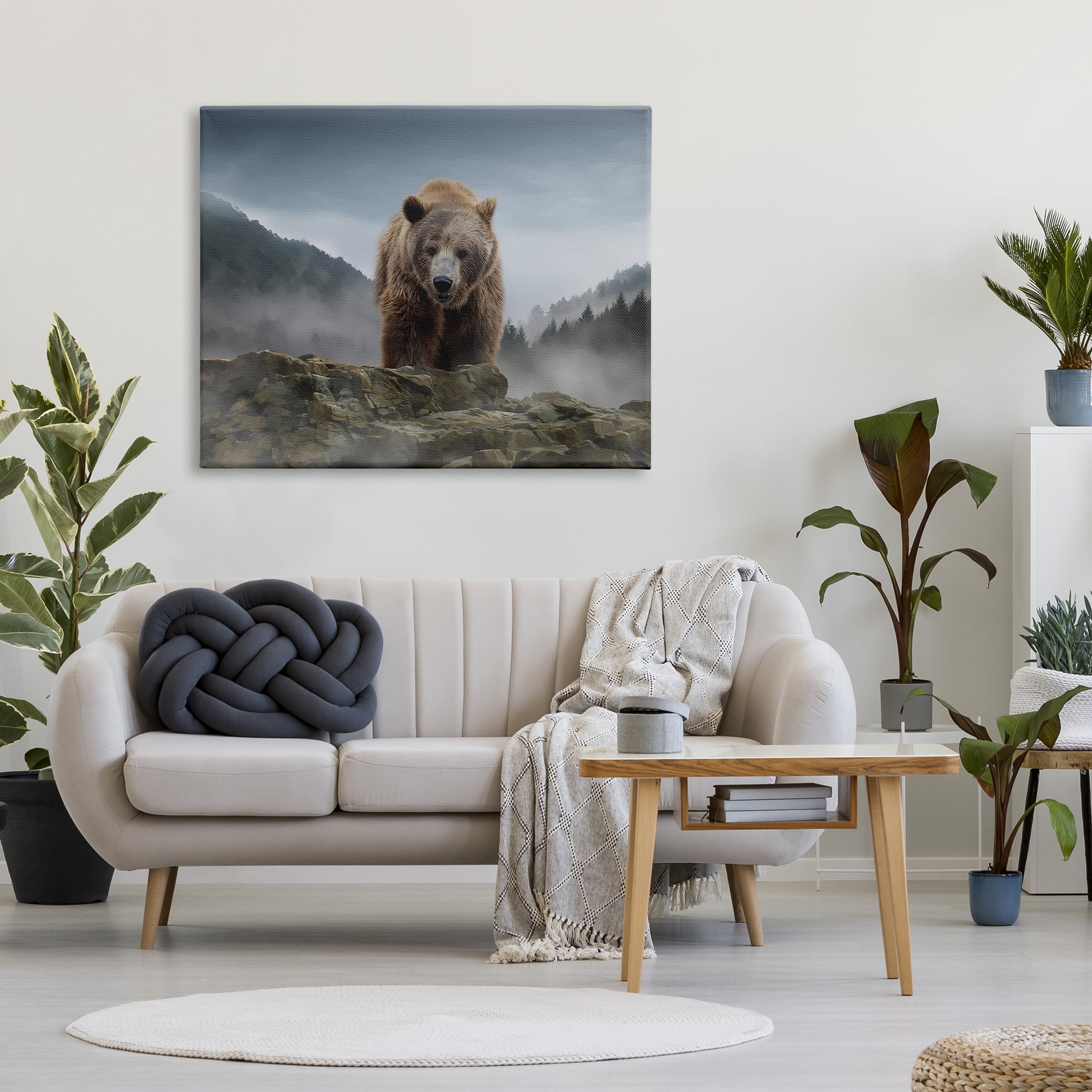 Stupell Industries Roaring Brown Grizzly Bear Rocky Mountain Top View Graphic Art Gallery Wrapped Canvas Print Wall Art, Design by Kelley Parker