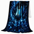 thumbnail image 2 of Blue Christmas Guitar Flannel Blanket with Electric Guitar Music Notes Snowflakes Trees Ornaments Gifts Black Holiday Art, Music Lover Home Decor, Guitarist Gift, 2 of 9