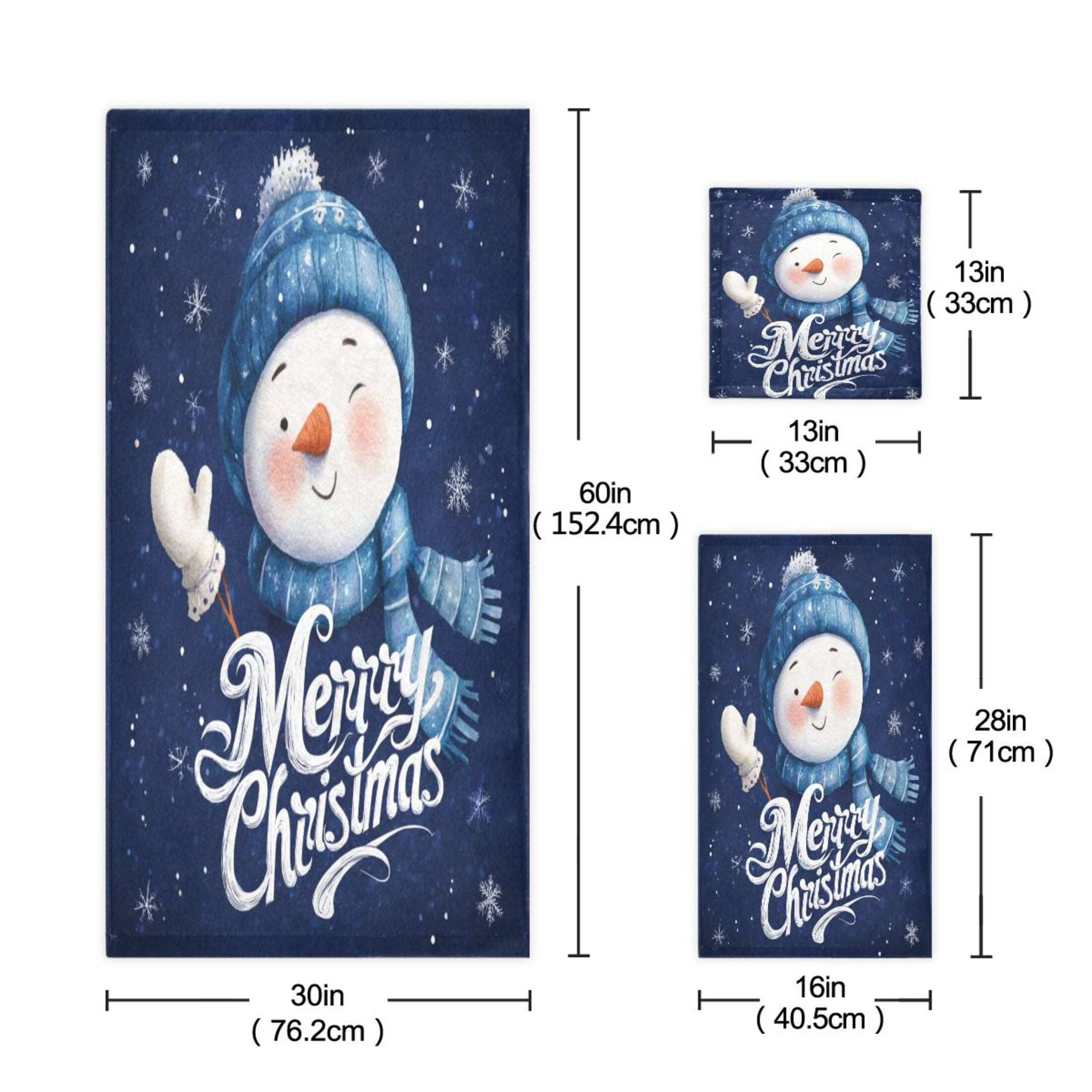 3 Piece Bath Towels Set Bath Towel, Hand Towel and Face Towel for Bathroom, Gym, Hotel Snowman Wearing Blue Scarf and Hat