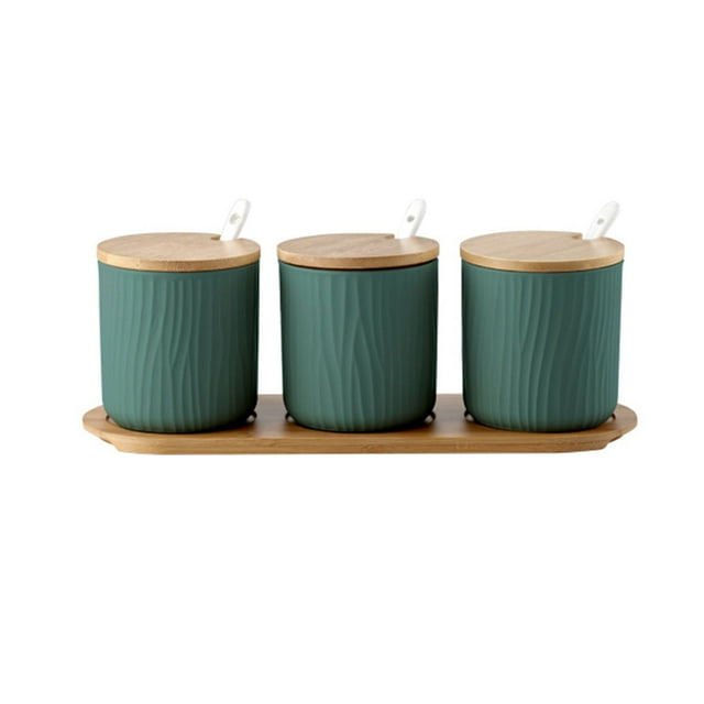 European Style Sugar Bowl With Lid, Ceramic Sugar Pot, Non-slip Coffee Accessories, Solid Color Sugar Pourer, Kitchen Storage-Green 3 Set-300ml