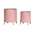thumbnail image 2 of 2-Piece Floral Metal Planter Pot With 4-Leg Gold Metal Base - Pink & Gold - 12"H x 11"W / 10"H x 9"W, 2 of 4