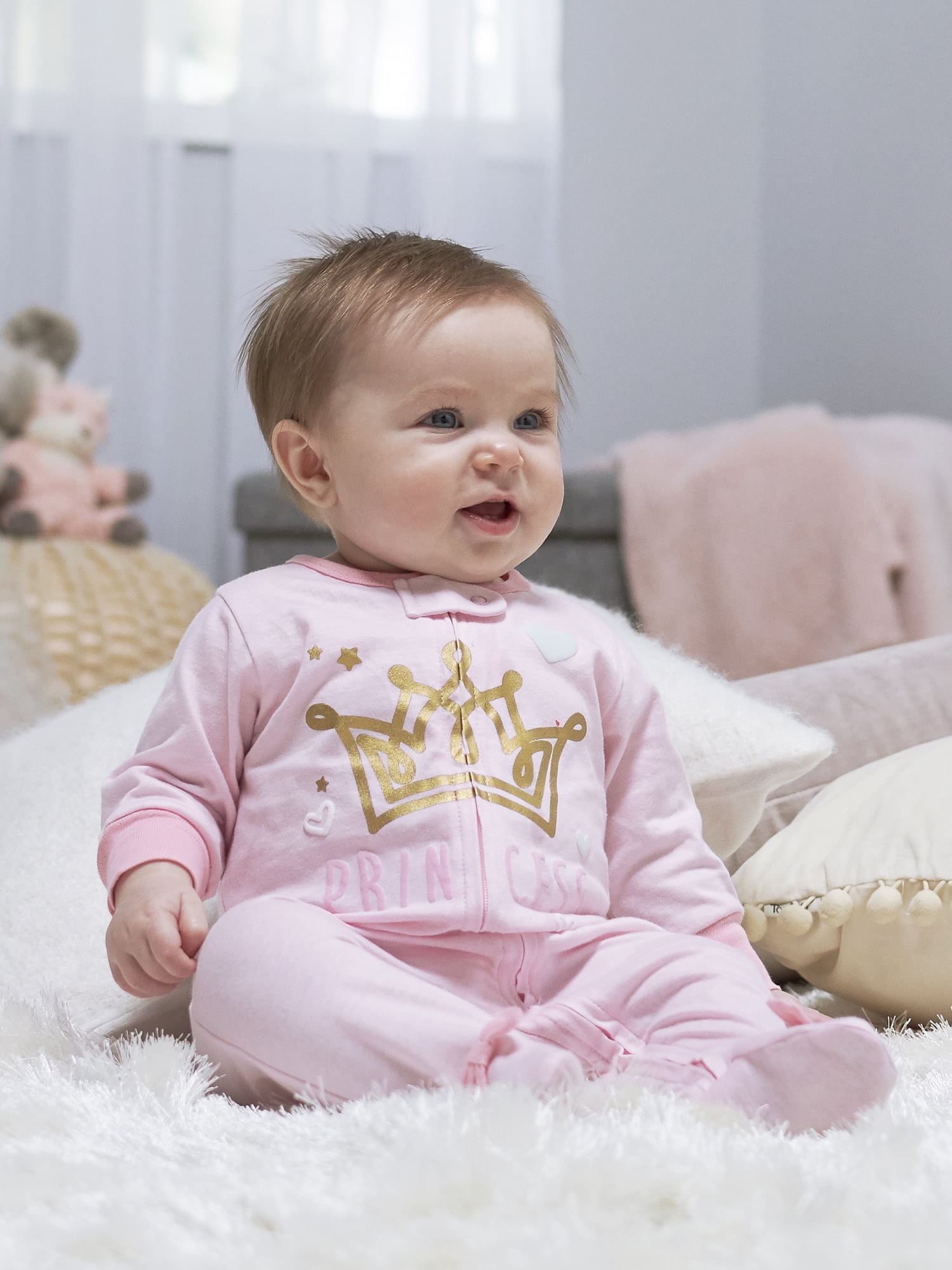Gerber Baby Girl Sleep 'n Play Footed Pajamas, 4-Pack
