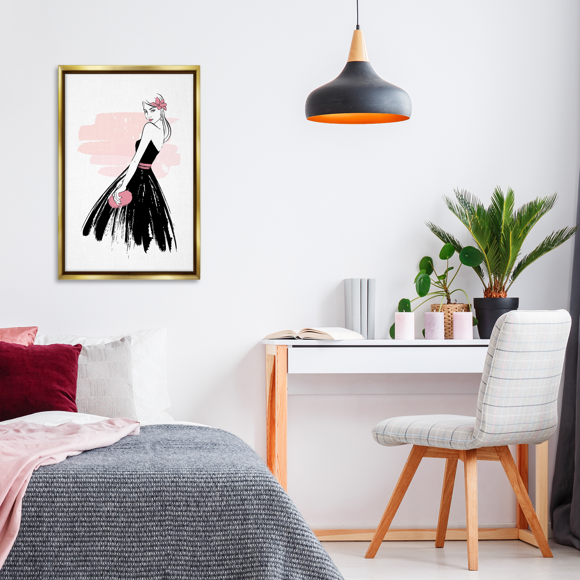 Stupell Industries Senorita in Black Dress Novelty Painting Gold Floater Framed Art Print Wall Art, 21 x 31