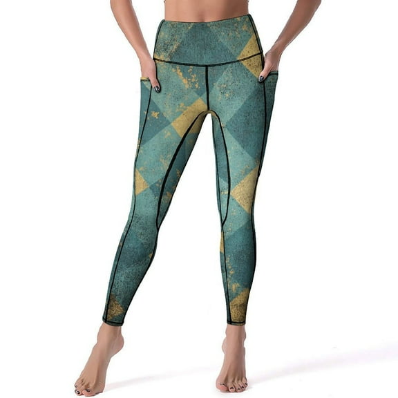 Bohemian Color Women's High Waisted Yoga Pants with Pockets, Tummy Control Non See Through Workout Athletic Running Leggings